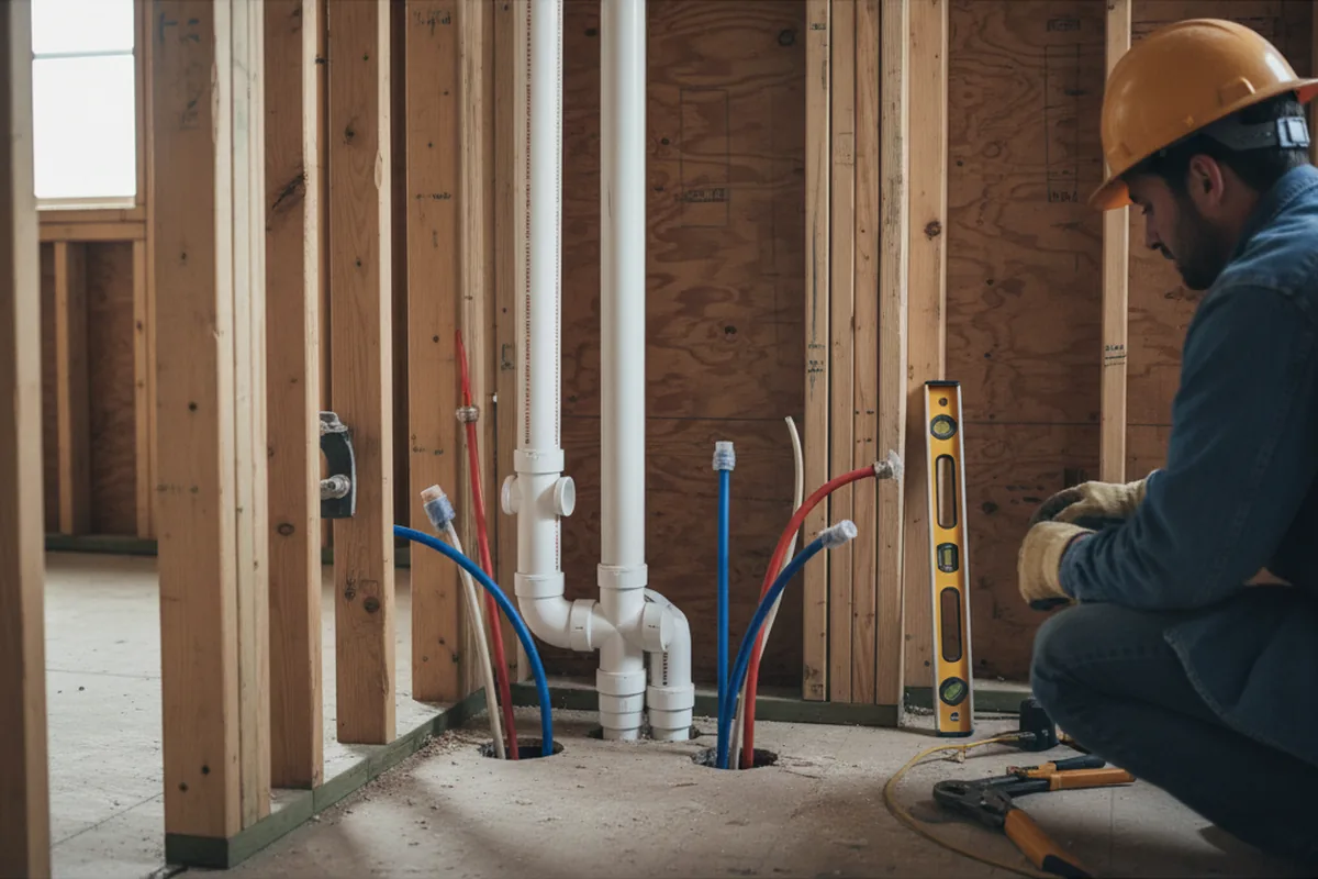 Drain and supply rough-in during Sump Pump Repair in Burton